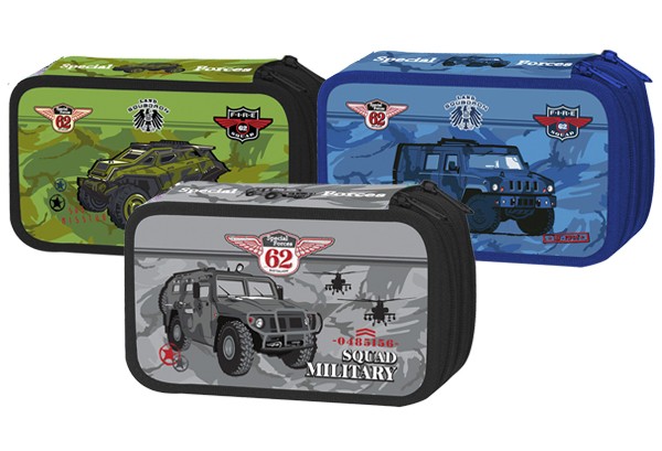 WL-7106  pencil case, tripple,"Army"