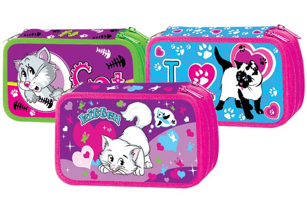 WL-7108  pencil case, tripple,"My cute cat"