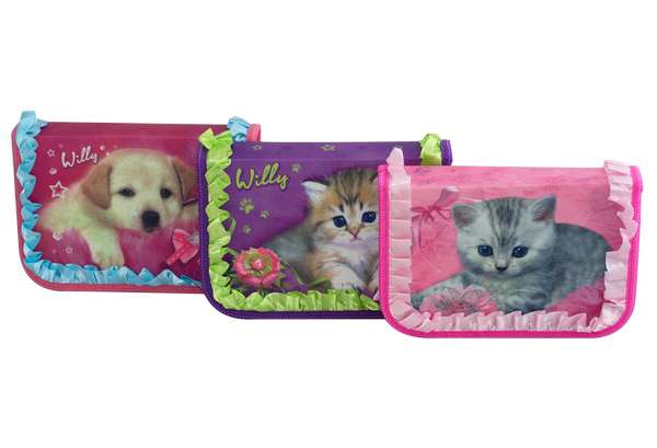 WL-7046  pencil case with two flaps, single, "cute animals"