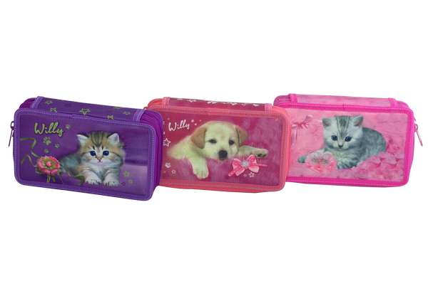 WL-7054  pencil case, double, "cute pets"