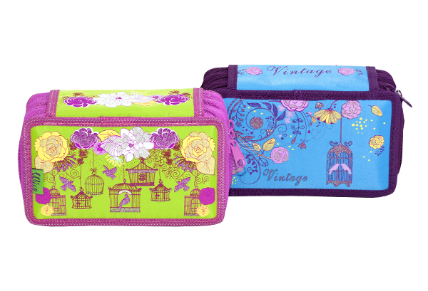 WL-7065  pencil case, tripple, "vintage"