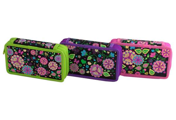 WL-7056  pencil case, double, "flowers"